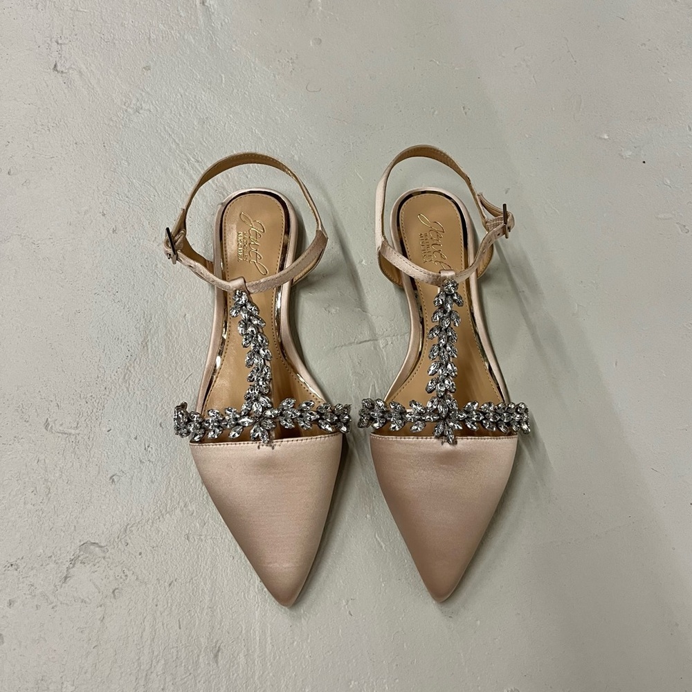 Jewel Badgley Mischka nude jeweled flat shoes